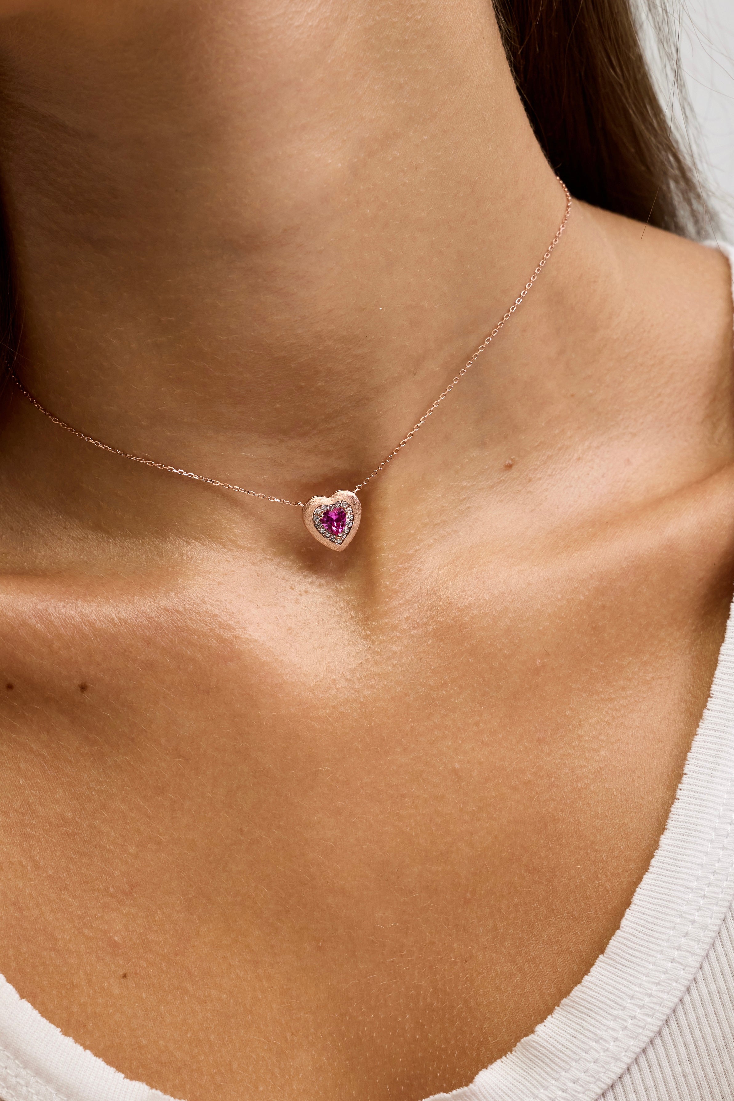 Pink brush Heart Necklace